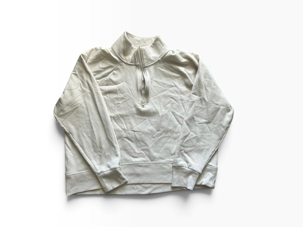 Women's Quarter-Zip Oversized Fleece Sweatshirt -Cream - Size Medium